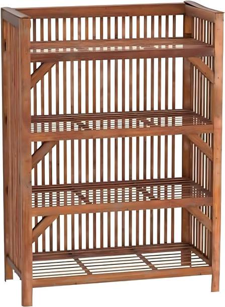 newway Wooden Bamboo 4-Tier Rack Kitchen Organiser Bamboo, Solid Wood, Cane Collapsible Shoe Stand