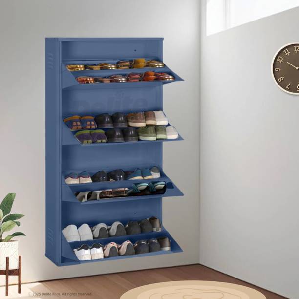 Delite Kom 29 Inch Wide, 8 Shelf | Double Decker | Store 28 Shoe/48 Slipper | Wall Mount Metal Shoe Rack