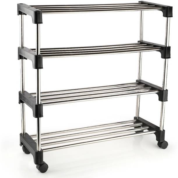 GLOVEER Multi-Purpose Standing Home Organizer Stackable Steel Shoe(2 Tier,BLUE) Metal Collapsible Shoe Stand (2 Shelves, Pre-assembled) Metal, Plastic Shoe Stand