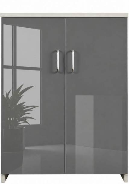 SPECIALITY PANELS 2 Door Mirror Glossy triple layered UV Resistant with 4 Shelfs Cabinet Engineered Wood Shoe Stand