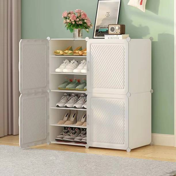 Keekos 12-Shelf-4-Door Plastic Cubort Shoe Rack Metal Collapsible Shoe Stand