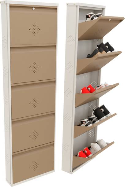 KRUGER 5 Door Biscuit 20x71x5.5 inch 10 to 15 Shoe Capacity Wall Mounted Metal Shoe Rack