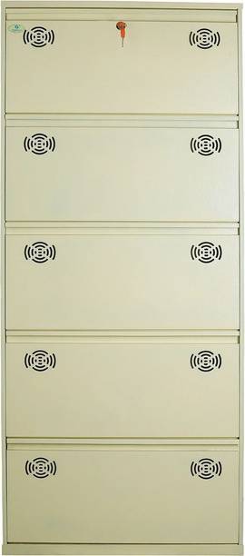 shandar steel 5 Door 26 Inches Wall Mounted Shoe Rack With Doors and Central Locking System Metal Shoe Rack
