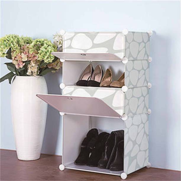 Sasimo 4-Shelf-4-Door Plastic Cubort Shoe Rack Plastic Collapsible Shoe Stand