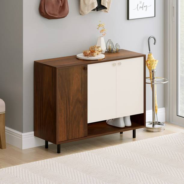 BLUEWUD Prorage Dual Tone 3 Doors Shoe Cabinet Stand with Additional Open Shelve Engineered Wood Shoe Rack