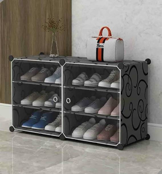 KROOH Shoe Stand DIY Plastic Shoe Portable Storage Organizer 6 Cube Stand Home/Office Metal, Plastic Collapsible Shoe Stand