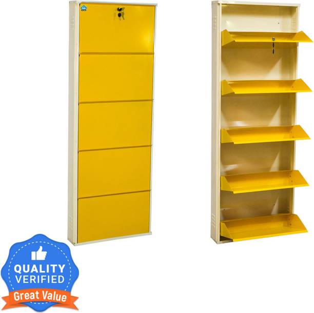 Delite Kom 24 Inch Wide, 5 Shelf | Store 15 Shoe/25 Slipper | Lockable, Wall Mount Metal Shoe Rack