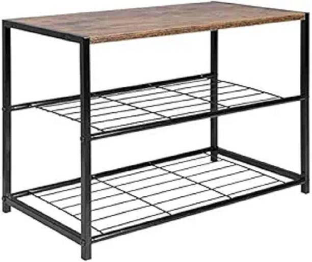 Indian Decor 45999 Shoe Rack 2 Tier Shoe Bench with Seat Standing, Metal Wood Shoe Storage Metal Shoe Rack
