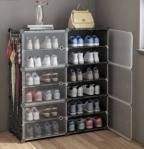 Sasimo 12-Shelf-6-Door Plastic Cubort Shoe Rack Plastic Collapsible Shoe Stand