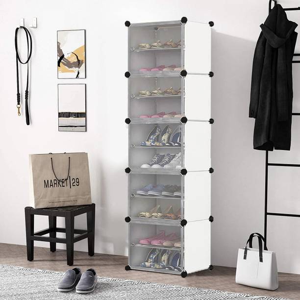 PYXBE 10-Shelf-5-Door Plastic Shoe Rack For Home Kids Shoe Stand Organizer Collapsible Plastic Shoe Rack