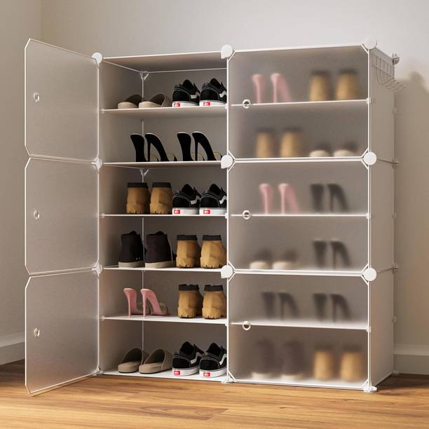 Keekos 12-Shelf-6-Door Plastic Cubort Shoe Rack Metal Collapsible Shoe Stand