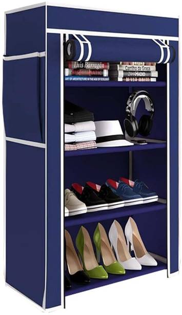 DecorDestiny 4 Layer Shoe Rack Stand for Home Storage Organizer Plastic Shoe Stand (Blue Plastic Collapsible Shoe Stand