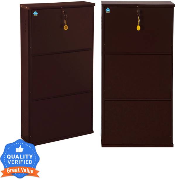 Delite Kom 20 Inch Wide, 3 Shelf | Store 7-8 Shoe/12 Slipper | Lockable, Wall Mount Metal Shoe Rack