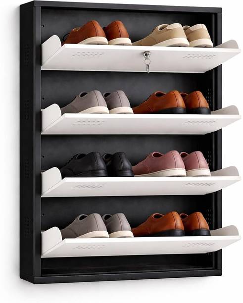 furniba 2105 Metal Shoe Rack Black and white mix, 4 Shelves, Pre-assembled