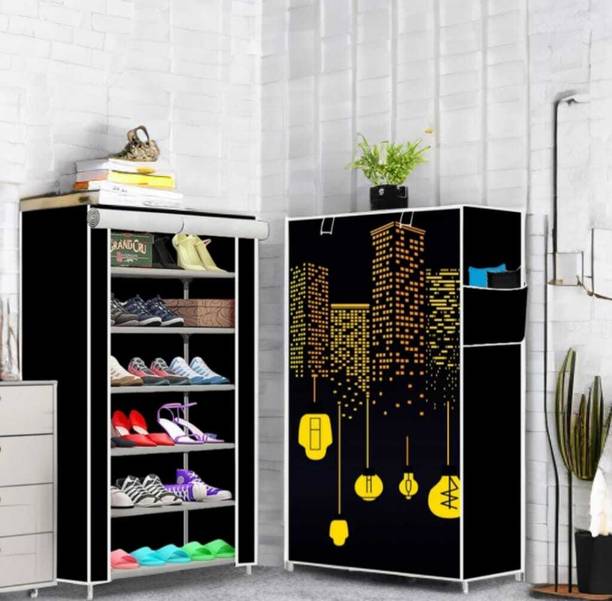 RAXON WORLD Foldable 6-Layer Shoe Rack with Cover | Dustproof & Portable Plastic Collapsible Shoe Stand