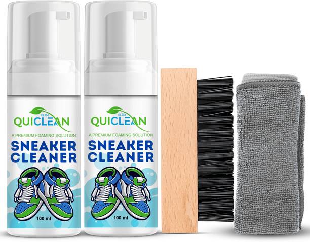QUICLEAN Sneaker Cleaner Premium Foaming Solution Pack of 2 | with Silicon Bristle Brush Cleaner