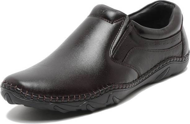 Brown Flexible Sole Pillow Style Genuine Leather Formal Slip On Shoes for Men Loafers For Men