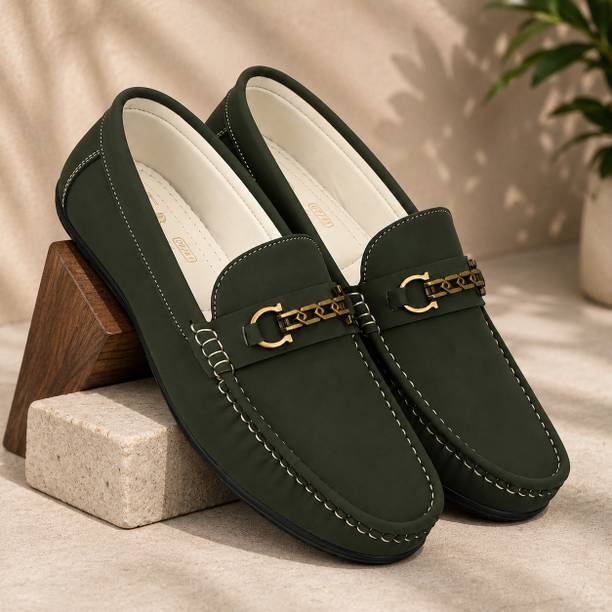 Olive Green Loafers for Men | Slip-On Casual Shoes Loafers For Men