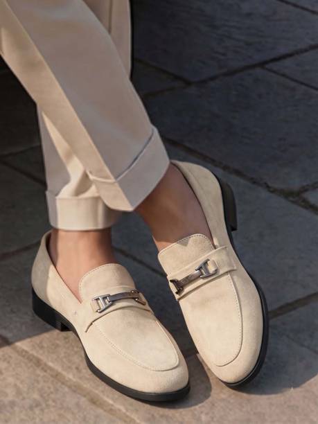 Beige Horse-bit formal shoes Slip On For Men