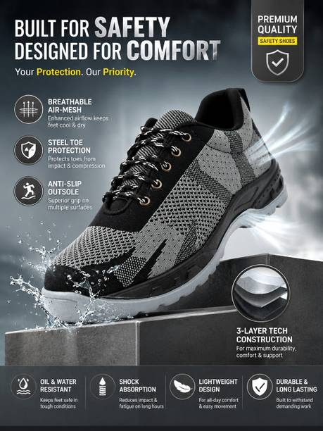 Mesh Safety Shoe With Steel Toe |Anti-Slip Sole Oil & Water Outdoors For Men