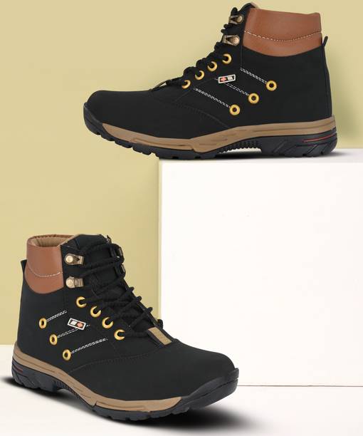 Solid-X Black Brown Leatherette High Ankle Length Tough Casual Long Boots Boots For Men
