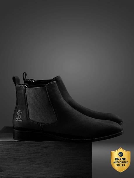 Jet Black Mid-Top Ankle Slip-On Chelsea Boots for men, LSVX-EUSUCL Boots For Men