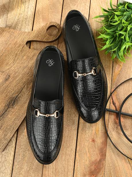 House Of Pataudi Men Black Faux Leather Formal Slip On Loafers Slip On For Men