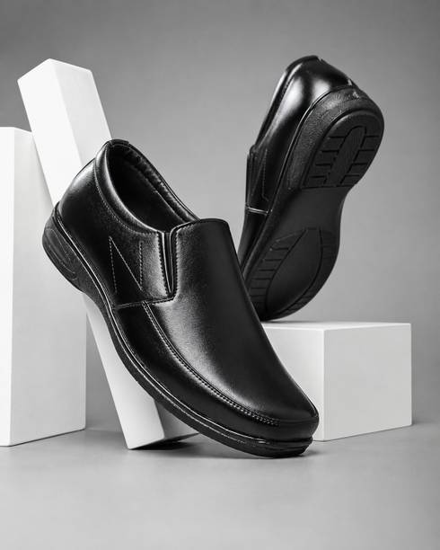 Men's Black Formal Slip-On Shoes Lightweight Office & Party Wear Without Laces Loafers For Men