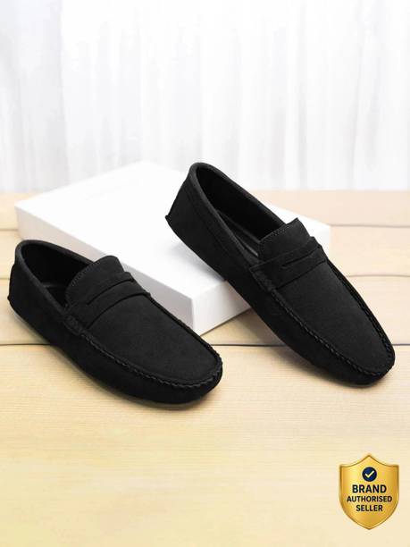 LOUIS STITCH Mens Black Stylish Suede Leather Casual (ITSUJB) Loafers For Men