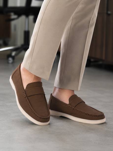 Men’s Beige Suede-Finish Slip-On Loafer Shoes | Lightweight Loafers For Men