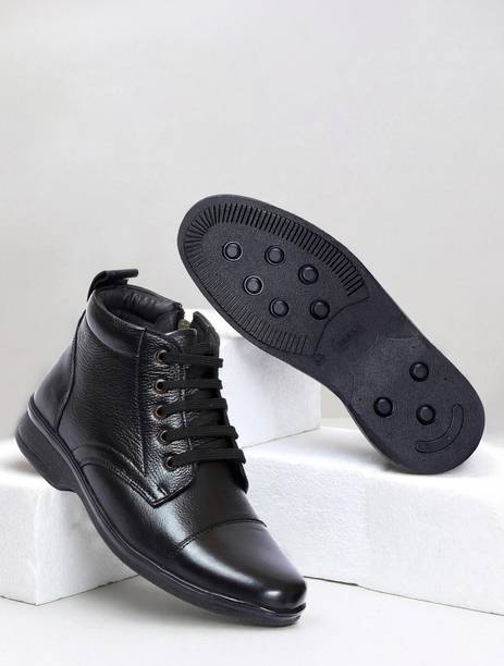 Genuine Leather High Ankle Boots Lace-up & Zipper Cushioned Insole Daily Comfort Boots For Men