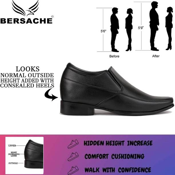 Bersache Men's Hidden Height Increasing 3" Elevator Formal Shoes For Men (Black) Slip On For Men