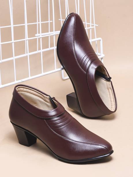 Ankle Length Block Heel Trendy Comfortable Zipper Boots Casuals For Women