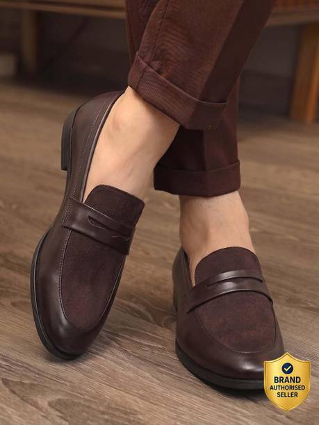Brown Suede Formal Slip Ons Loafers For Men