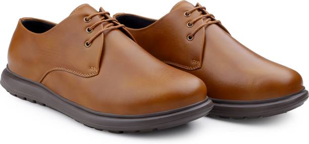 Men's Tan Matte Derby Shoes - Comfortable Business Casual Dress Lace-Up Shoes Derby For Men