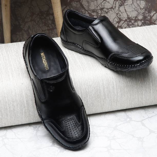 Men's Black Genuine Leather Slipon Formal Loafer Shoes With Flexible Sole Outdoors For Men
