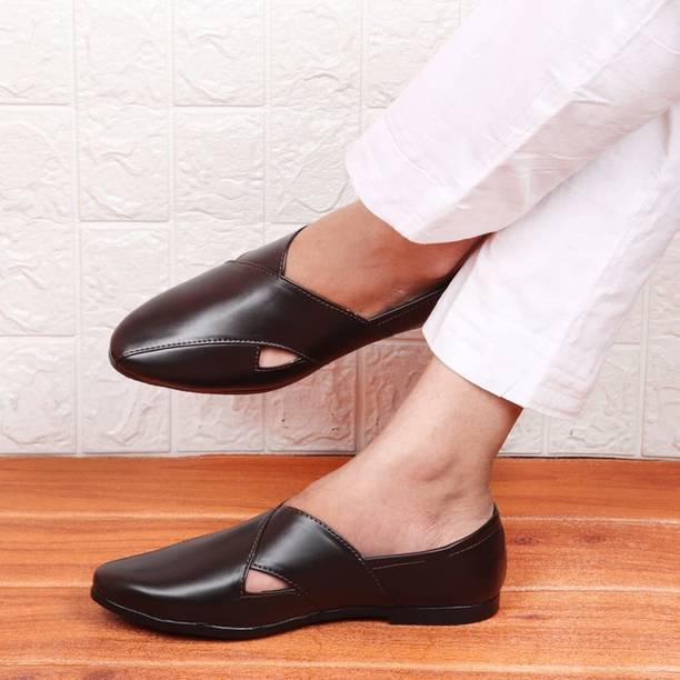 FAUSTO Ethnic Criss Cross Slip On Juttis and Loafers For Men