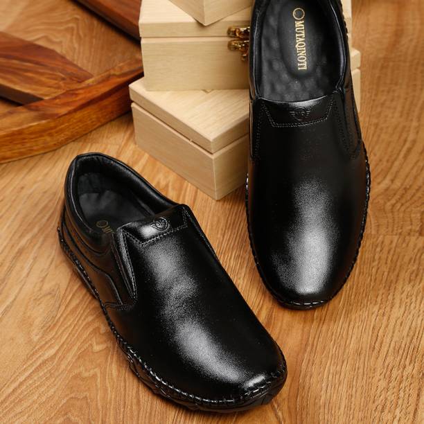 Midnight Black Flexible Sole Pillow Style Genuine Leather Formal Slip On Shoes Loafers For Men