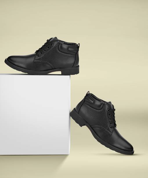 Mactree men's black leather boots clearance