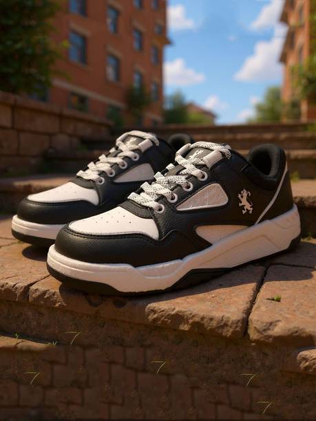 Men White & Black Chunky Sneakers | Lace-Up Casual Shoes for Daily Wear Casuals For Men