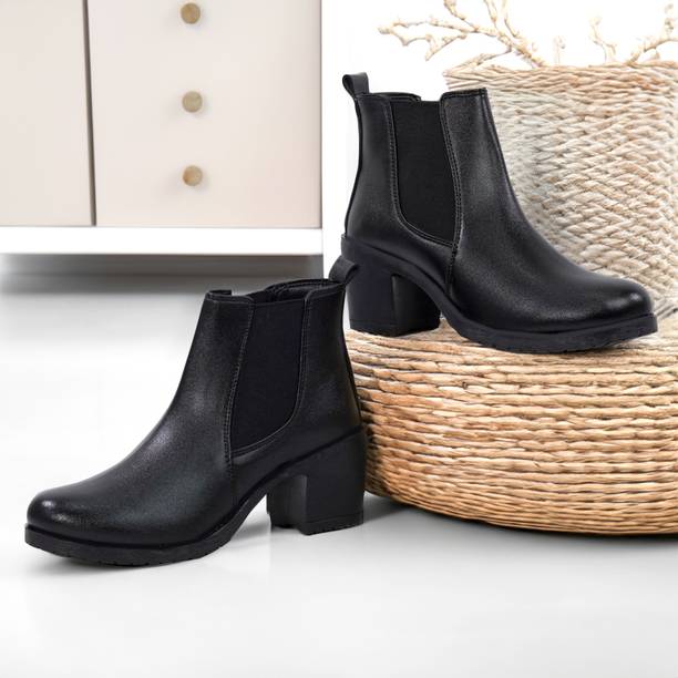Women’s Black Chelsea Heel Boots | Stylish Ankle Length Casual & Party Wear Boot Boots For Women