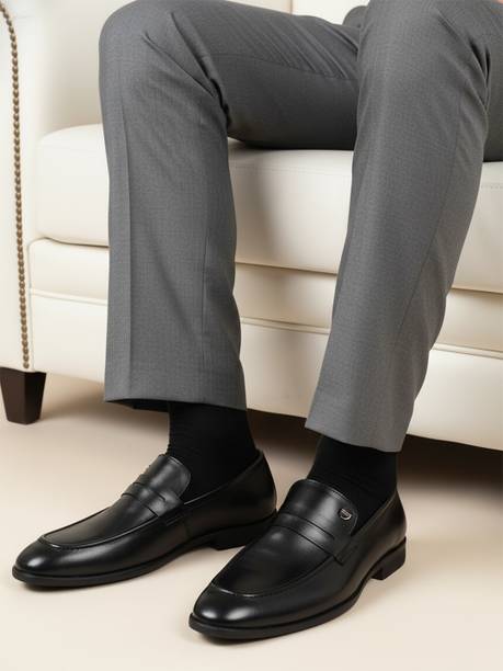 Men's Classic Smooth Leather Penny Loafers with TPR Sole Loafers For Men