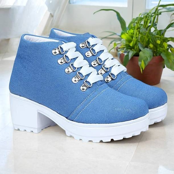 stylish casual Denim SkyBlue perfect ankle length shoes for women Boots For Women