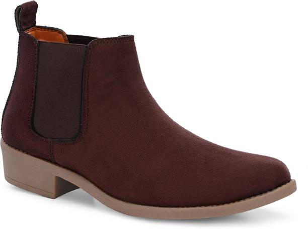 Men's Brown Suede-Finish Minimalist Chelsea Boots with Contrast Block Heel Boots For Men