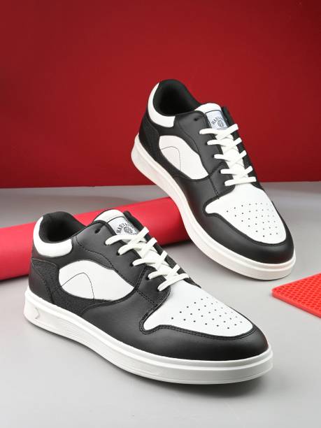 Men’s Black & White Premium Sneakers with Cushioned Insole & TPR Sole Sneakers For Men