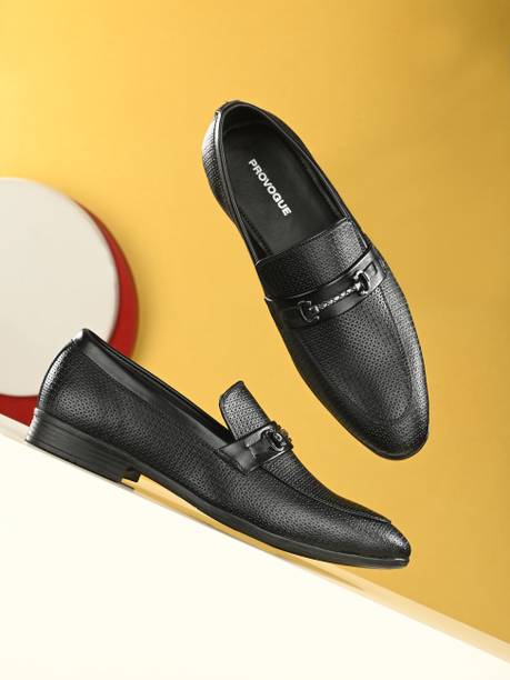 Provogue Men's Black Faux Leather Formal Slip On Loafers Slip On For Men