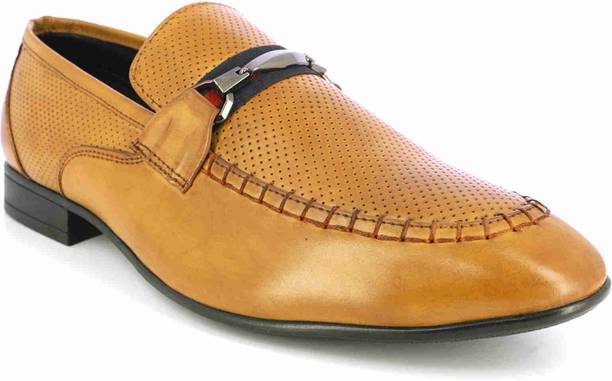 Dotted Tan Synthetic Slipon with Metal Ascent Slip On For Men