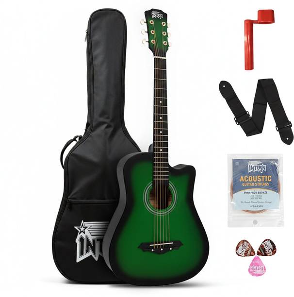 intern INT-38C-GR Acoustic Guitar Kit With bag, strings, guitar strap and Pics Acoustic Guitar Willow Willow Right Hand Orientation