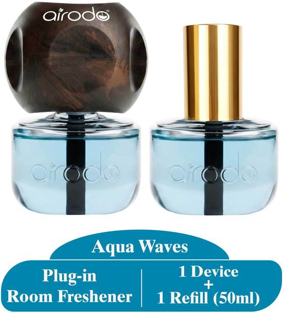 AIRODO Plug In Automatic Perfume Air Freshener, 1 Device + 1 Refill, Aqua Wave Refill Automatic Perfume Air Freshener,1 Device + 1 Refill (50ml)