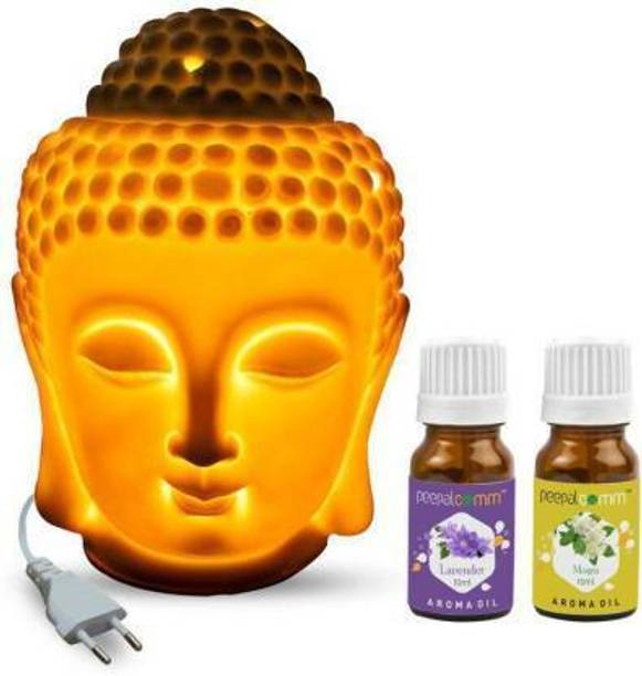 peepalcomm Mogra, Lavender Aroma Oil, Diffuser Ceramic Electric Buddha Diffuser Night Lamp with 2 Lavender,Mogra Aroma Oil 10ml Each For Home Decor & Fragrance